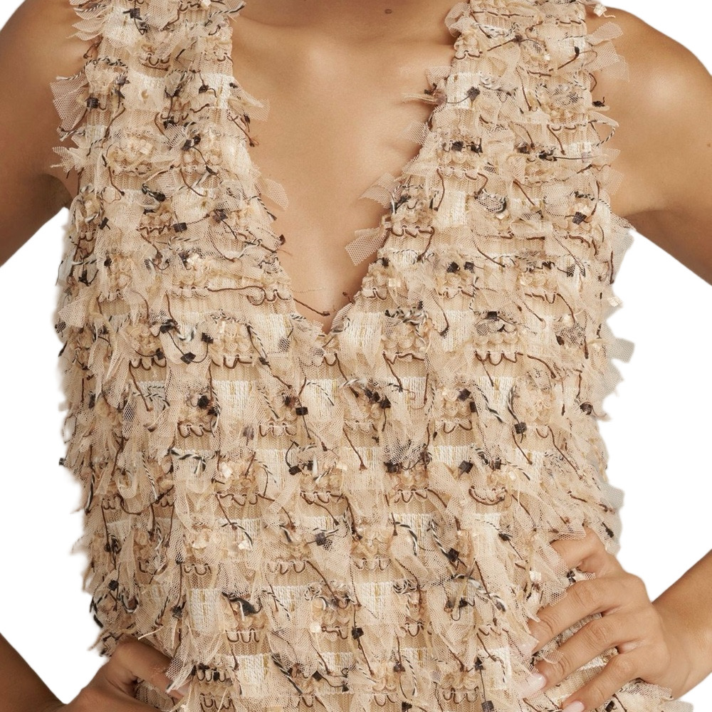 Anthropologie Blue Tassel Sleeveless V-Neck Textured Mini Dress Women’s Size M - Picture 3 of 11
